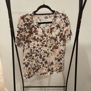 Coral Bay Brown and Cream Floral Short Sleeve Top